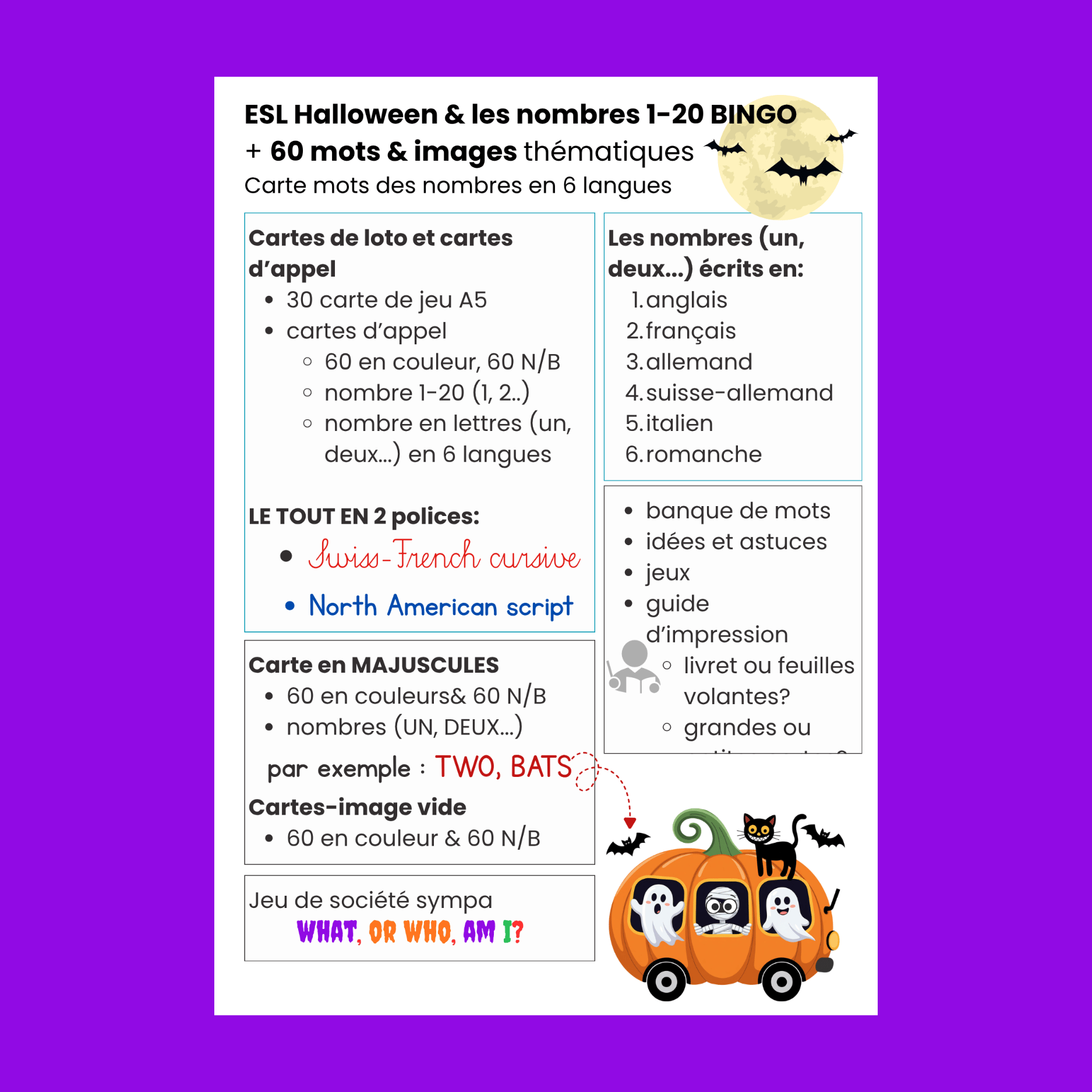 halloween multilingual numbers bingo en français
